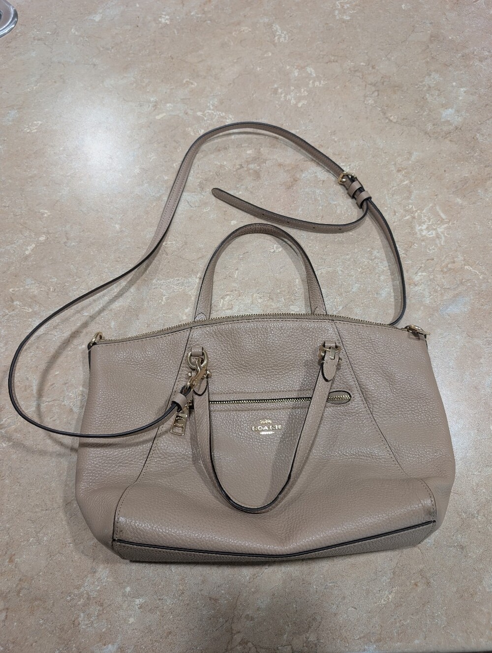 Coach Medium Pebbled Tan Leather Prarie Satchel Bag With Gold Hardware